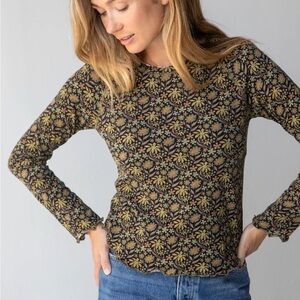Natural life Lily Cotton Long Sleeve Tee Shirt in tan daises floral size xl